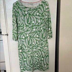 Boden 8‎ 100% Cotton Green and White Floral 3/4 Sleeve Dress Pockets Spring Vibe